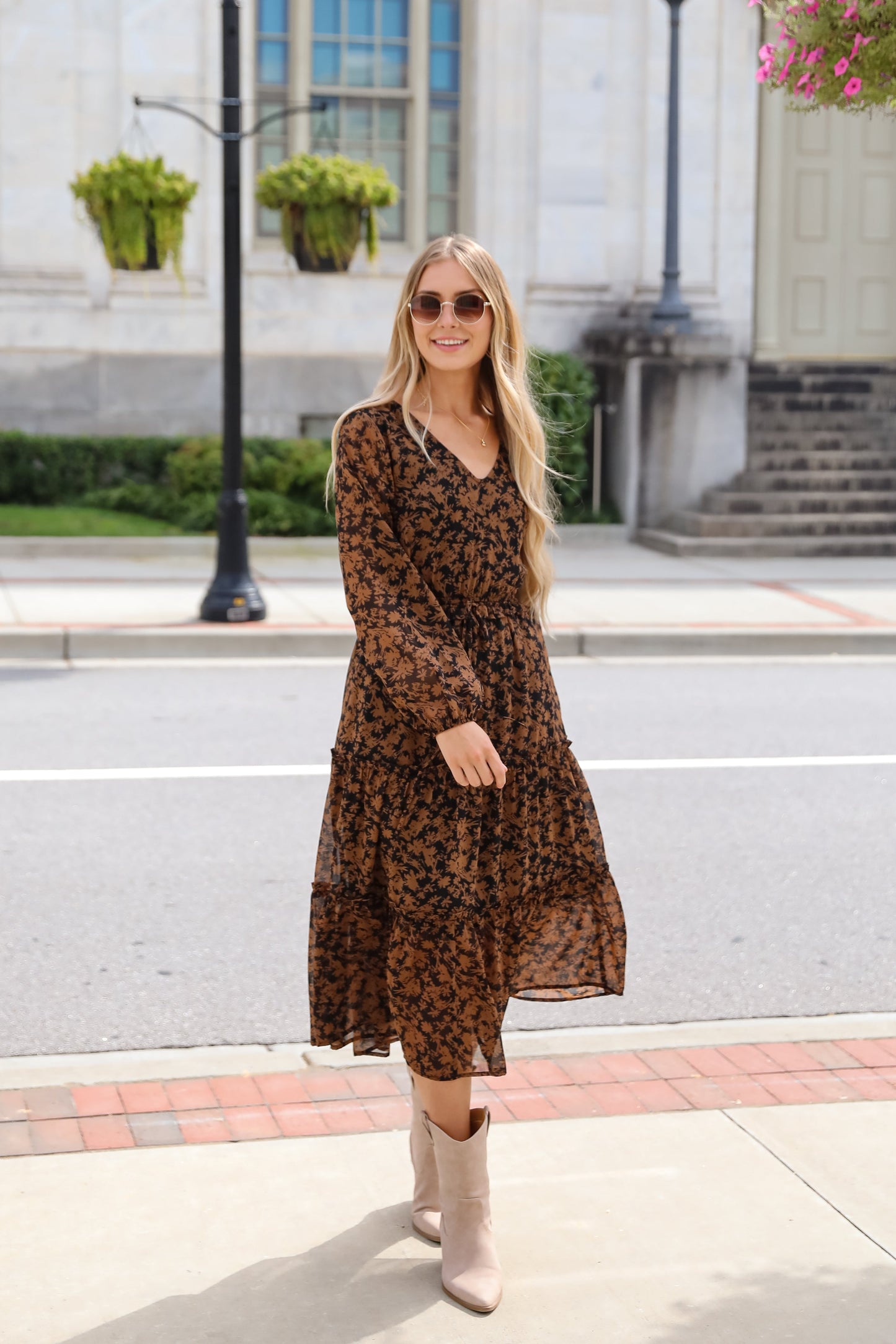 Graceful Glamour Black Floral Midi Dress