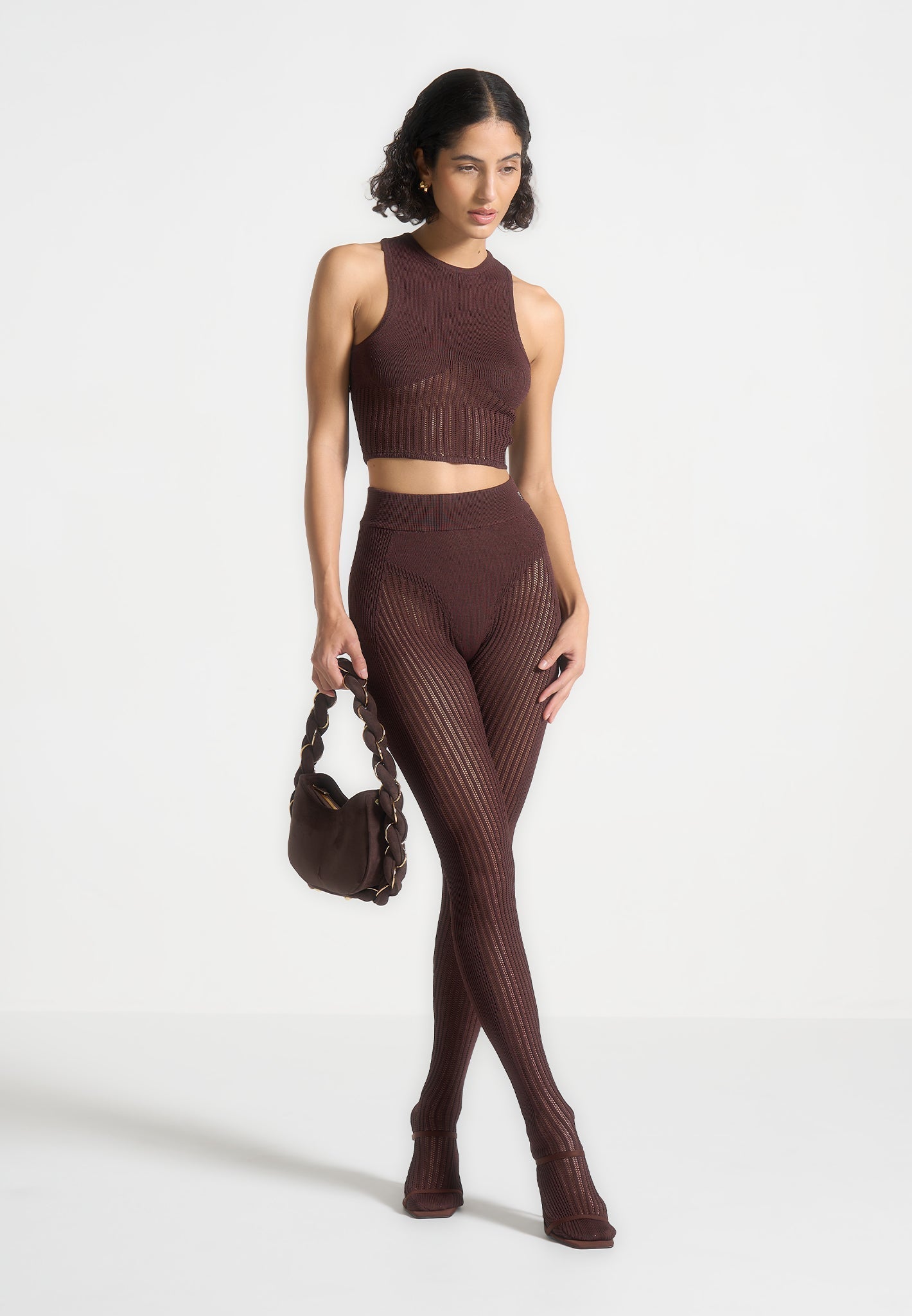 Knitted Contour Crop Top - Brown
