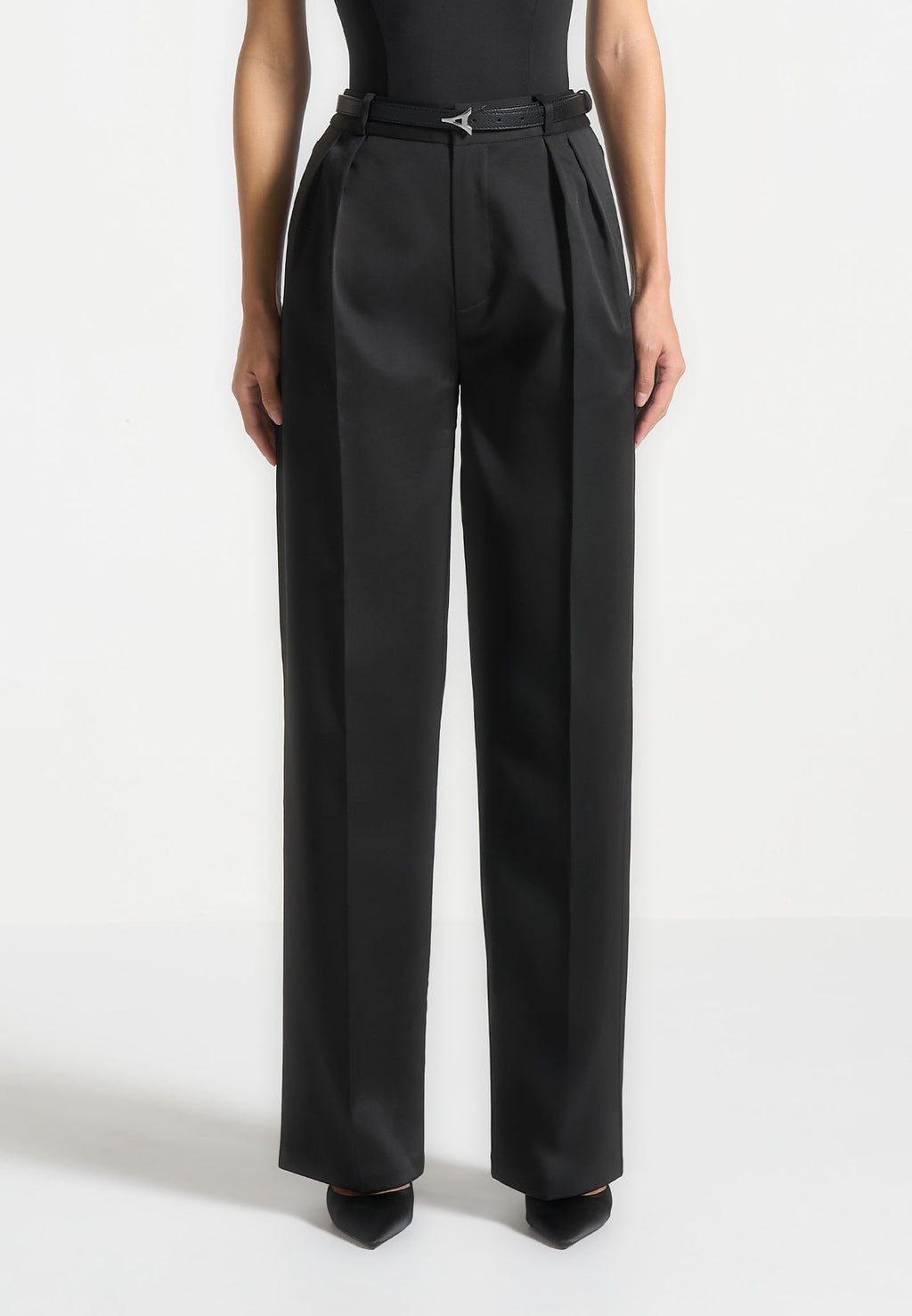 Sateen Twin Pleat Trousers - Black