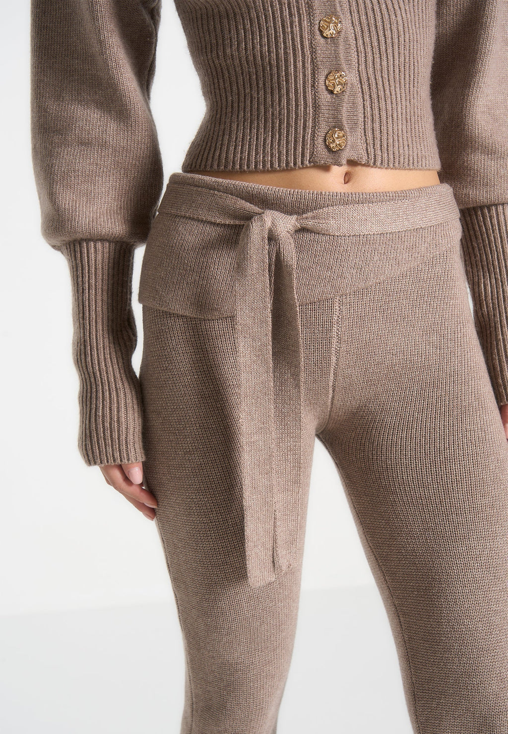 Knitted Fit & Flare Leggings with Belt - Taupe