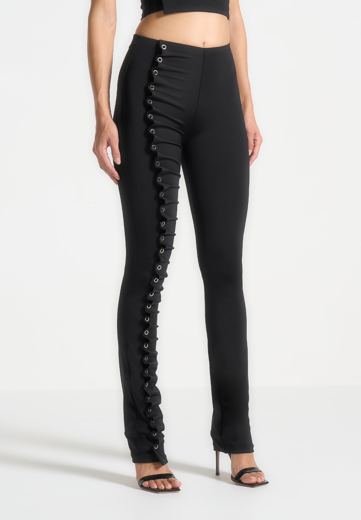 Eyelet Detail Tacked Leggings - Black