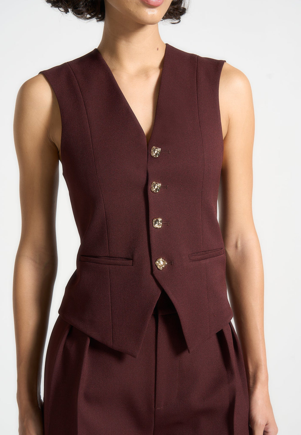 Tailored Cinch Waistcoat - Wine Red