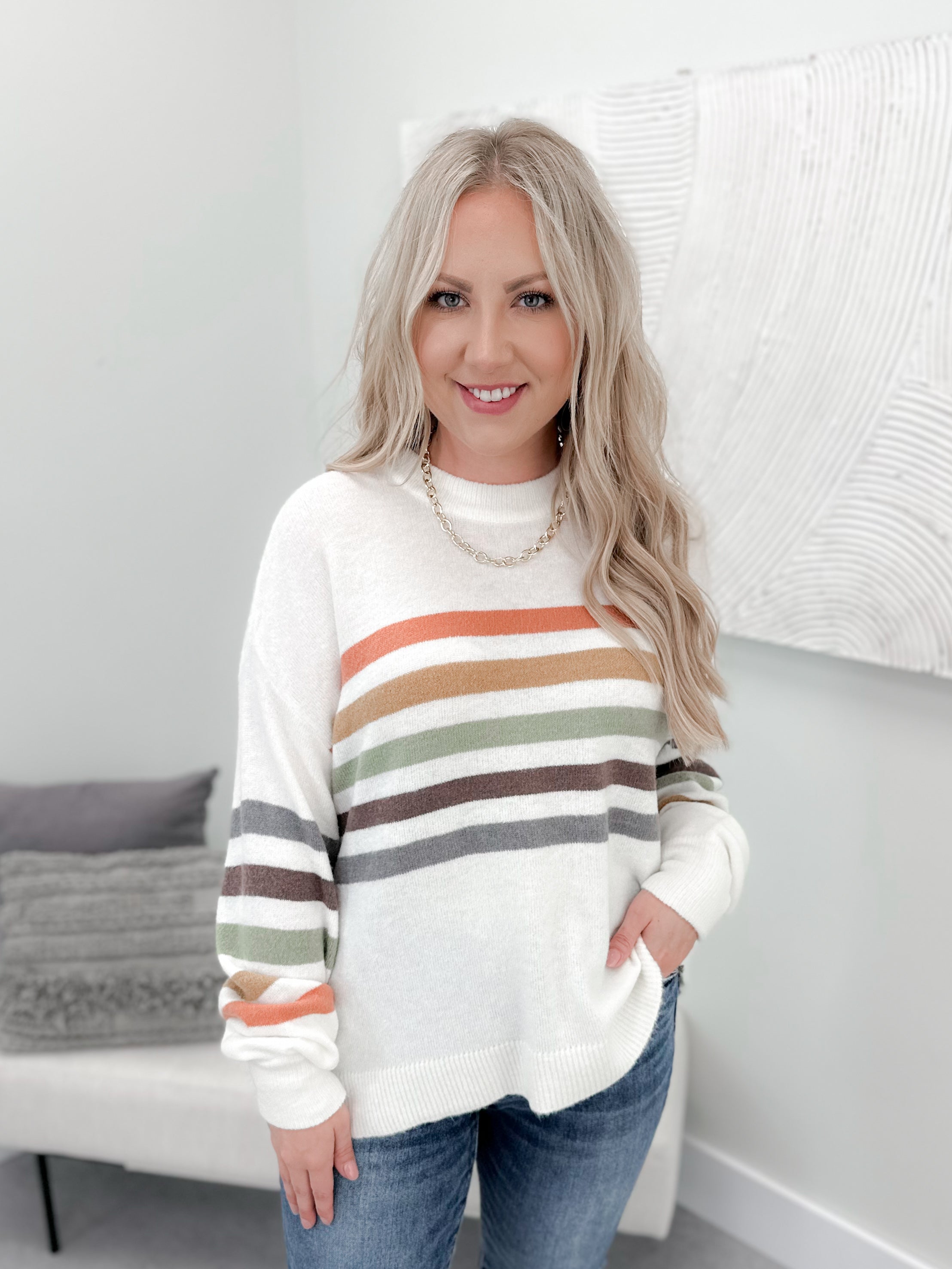 Maude Stripe Sweater in Off White