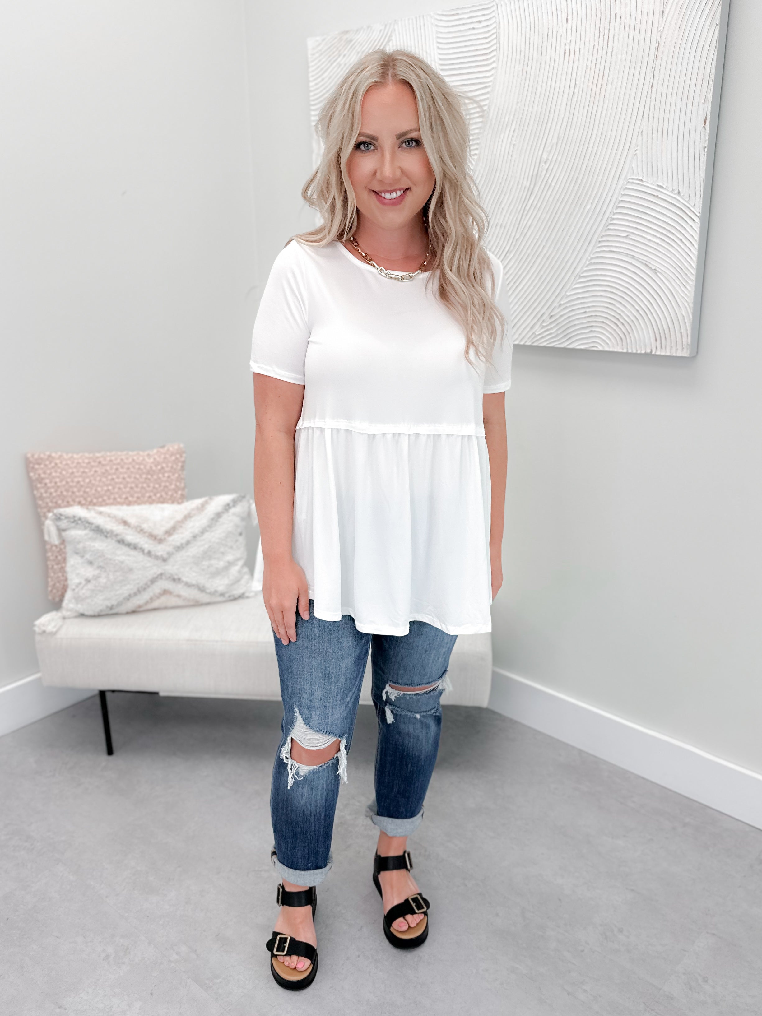 Polly Peplum T-Shirt in Off White