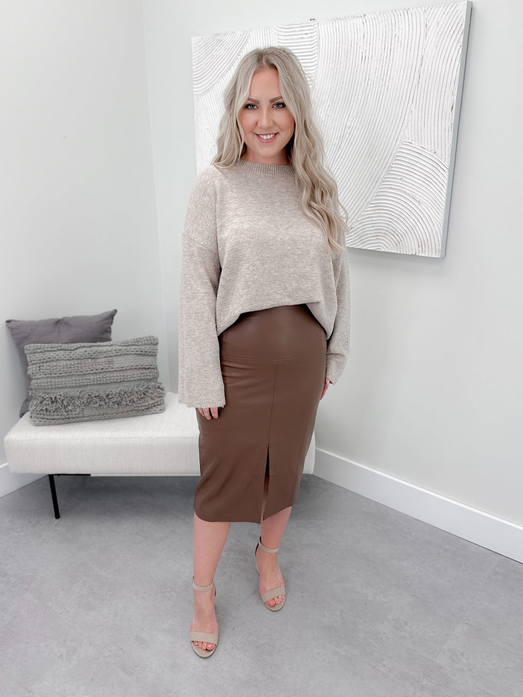 Margot Faux Leather Skirt in Mocha