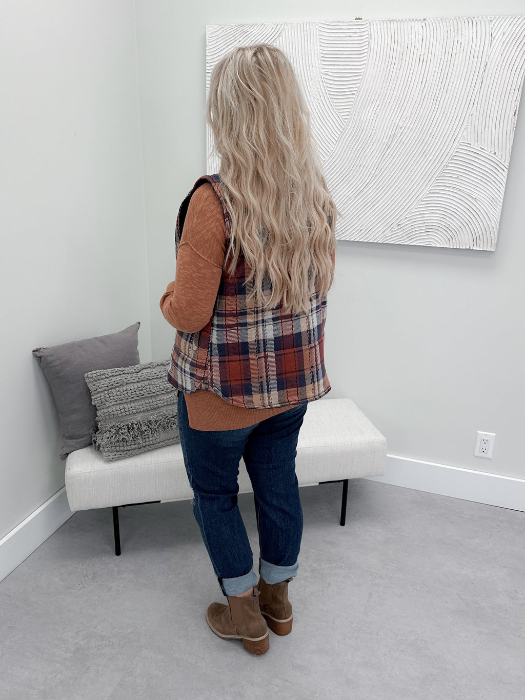 Scotland Quilted Plaid Vest in Scarlett