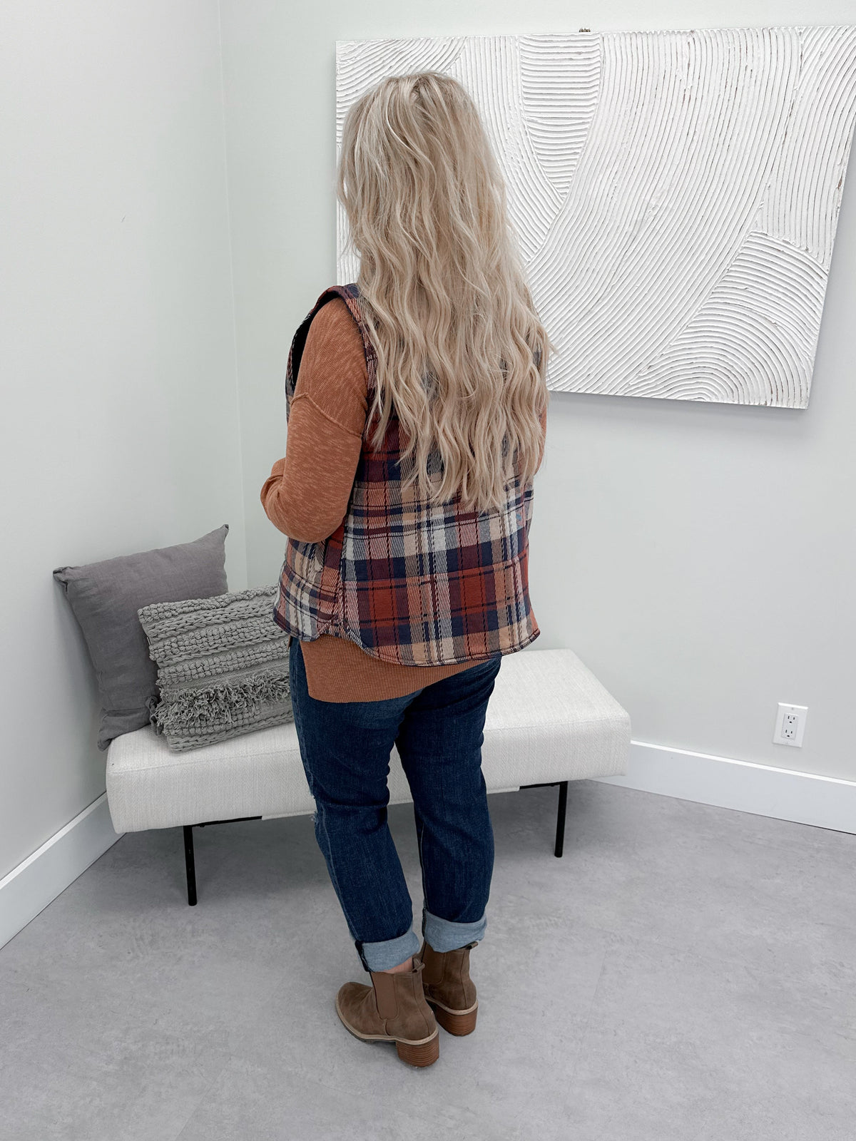 Scotland Quilted Plaid Vest in Scarlett
