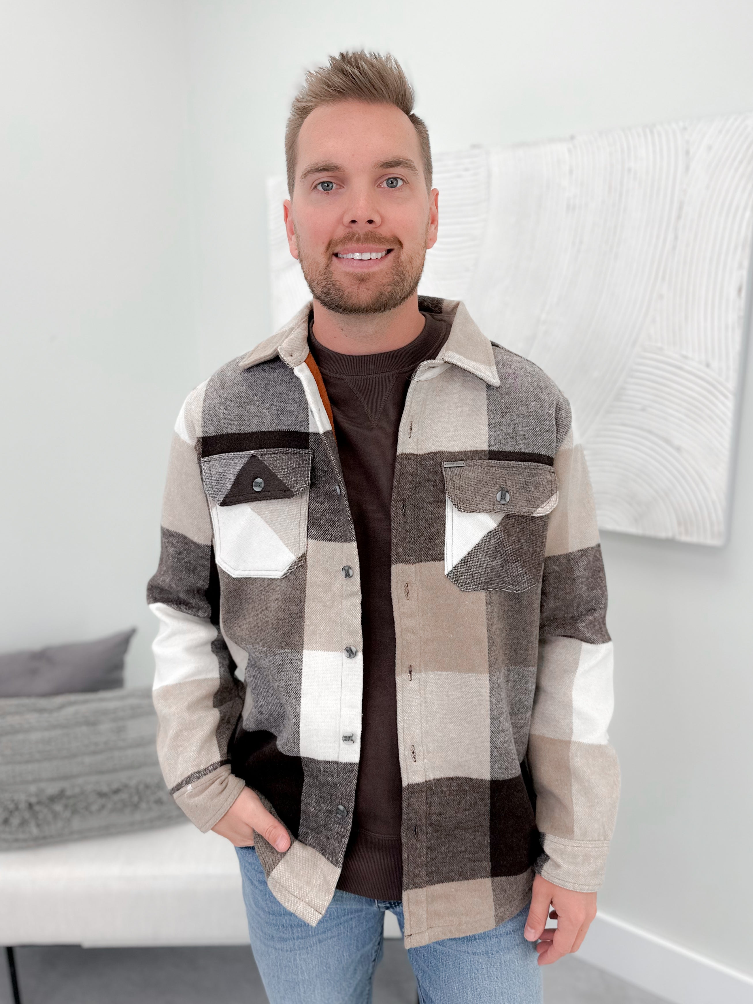 Forrest Shacket in Cashew Checker