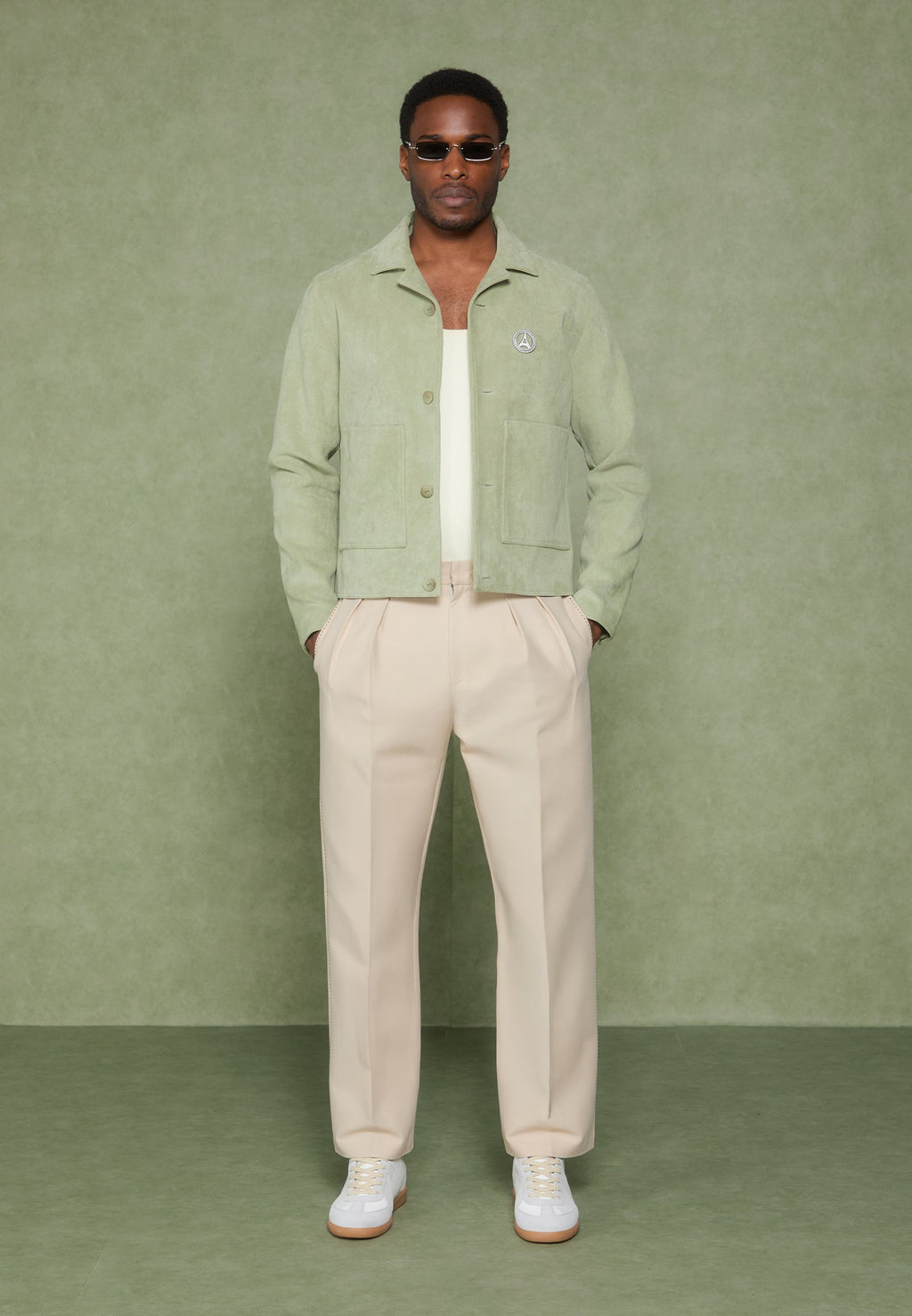 Suede Jacket with Revere Collar - Sage