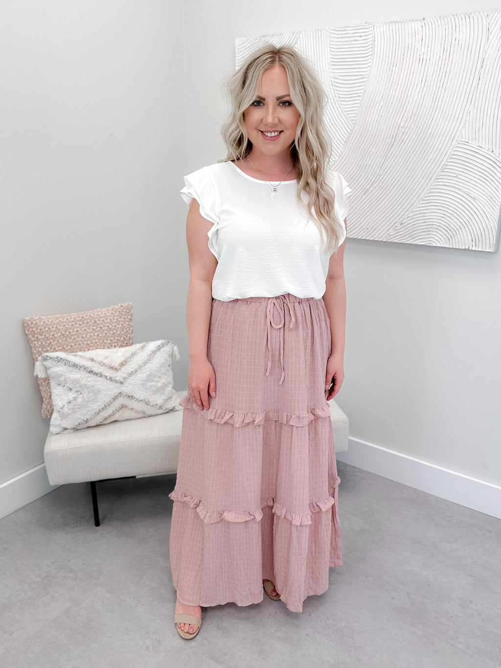 Tianna Tiered Skirt in Pink - Size Small