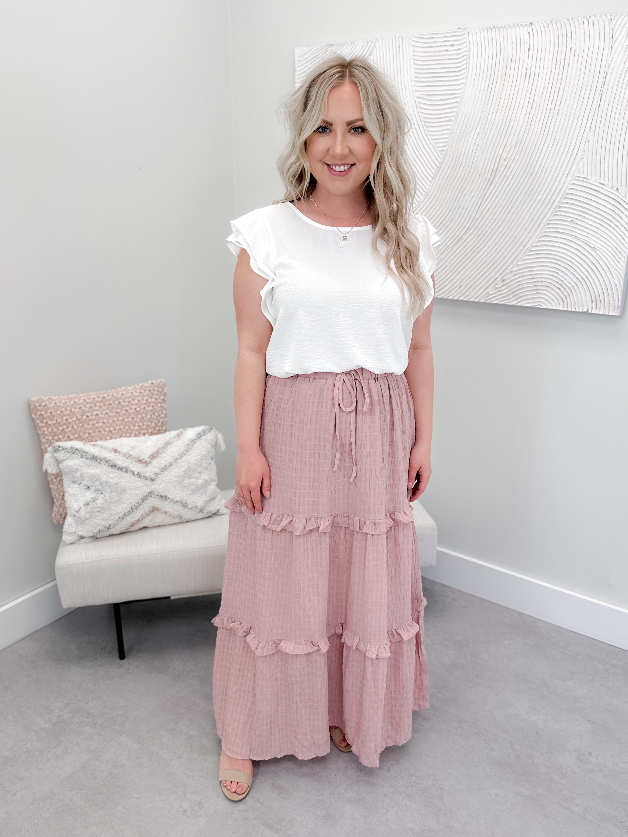 Tianna Tiered Skirt in Pink - Size Small