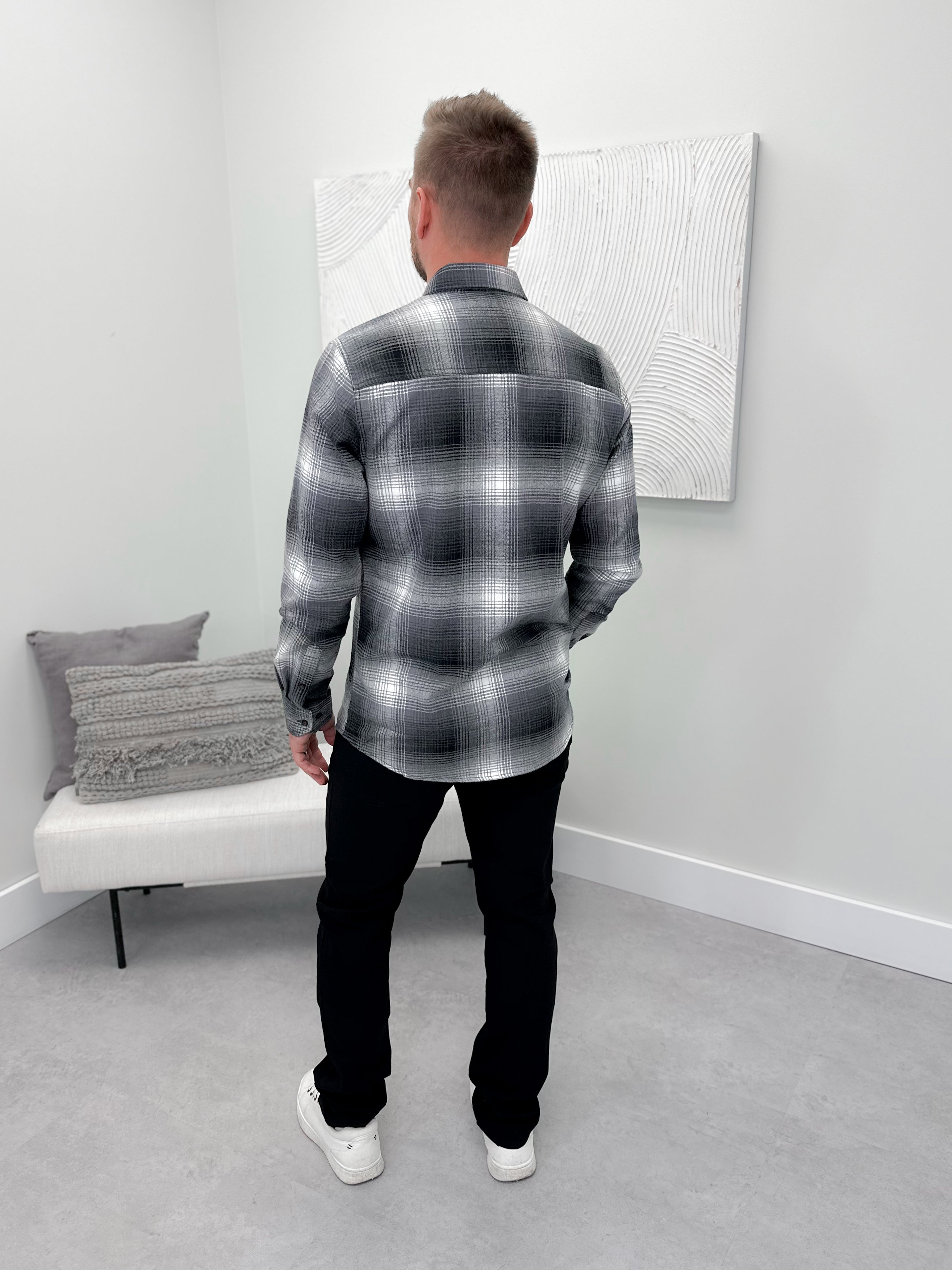 Deklin Mens Flannel Shirt in Charcoal