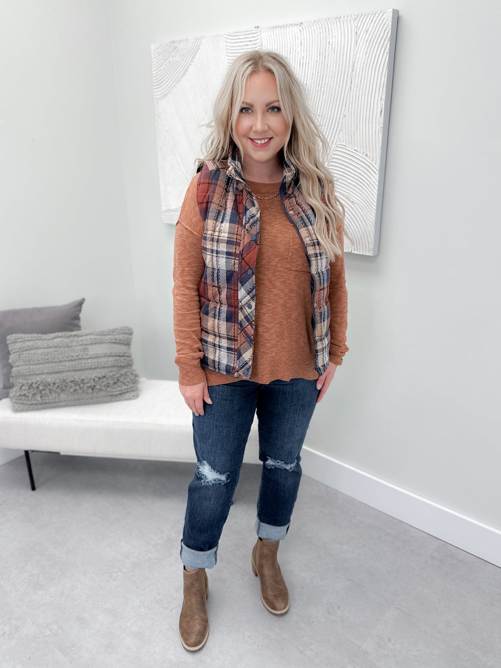 Scotland Quilted Plaid Vest in Scarlett