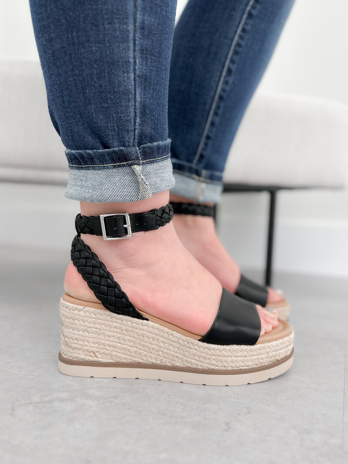 Taya Wedge Sandal in Black