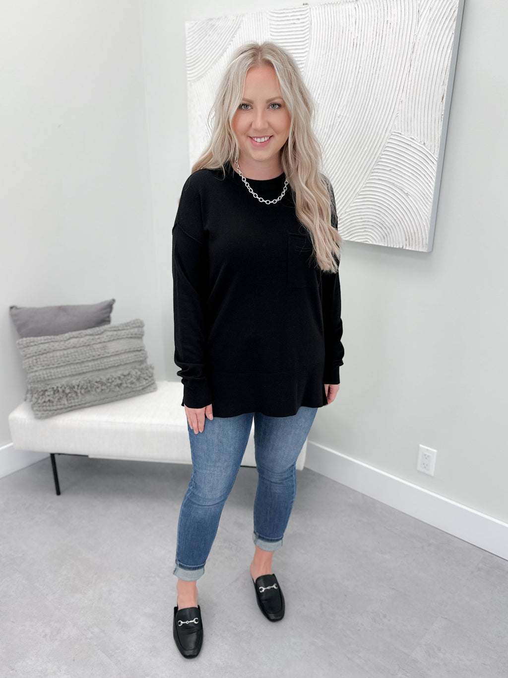 Laurence Pocket Sweater in Black