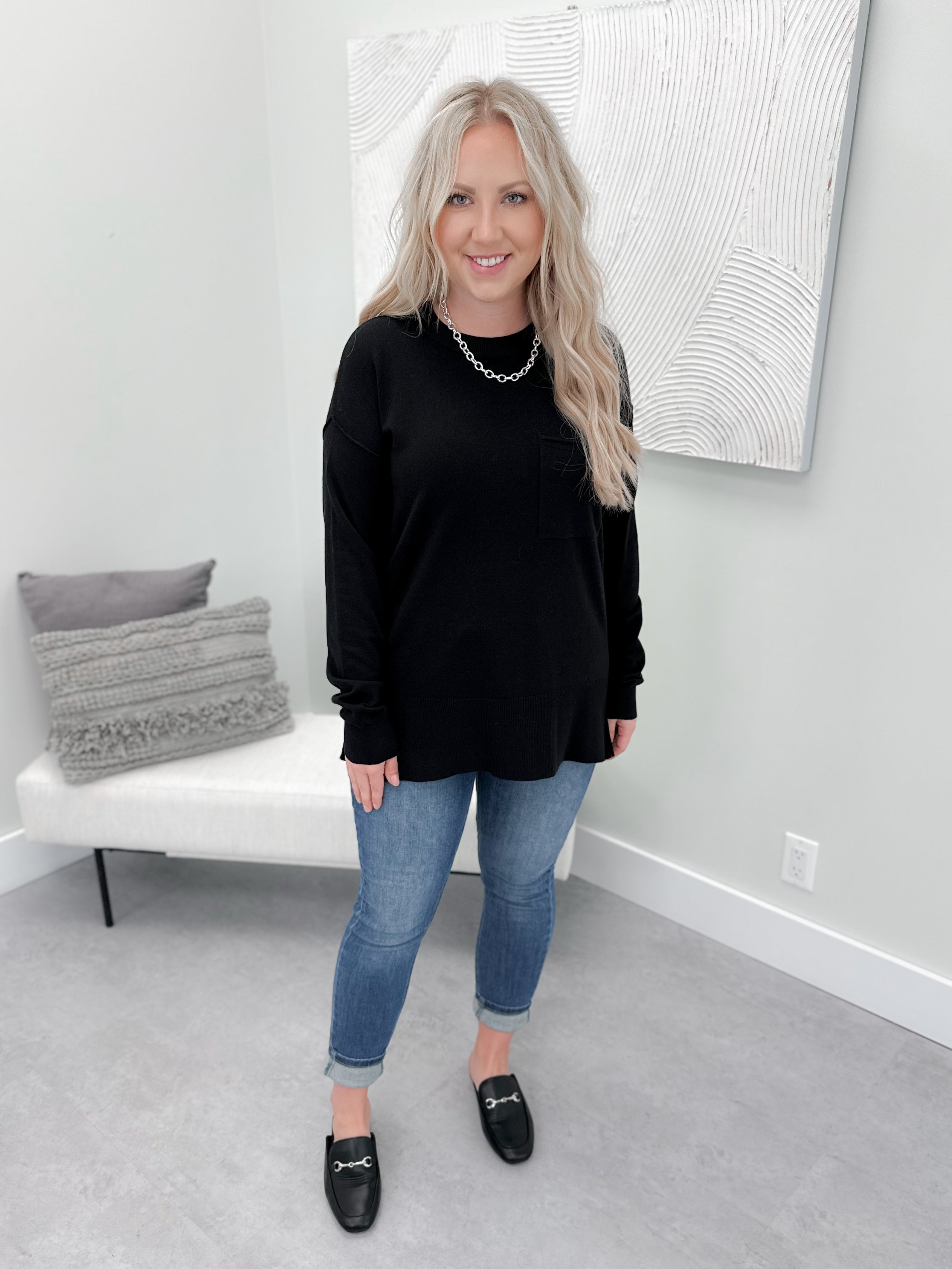 Laurence Pocket Sweater in Black