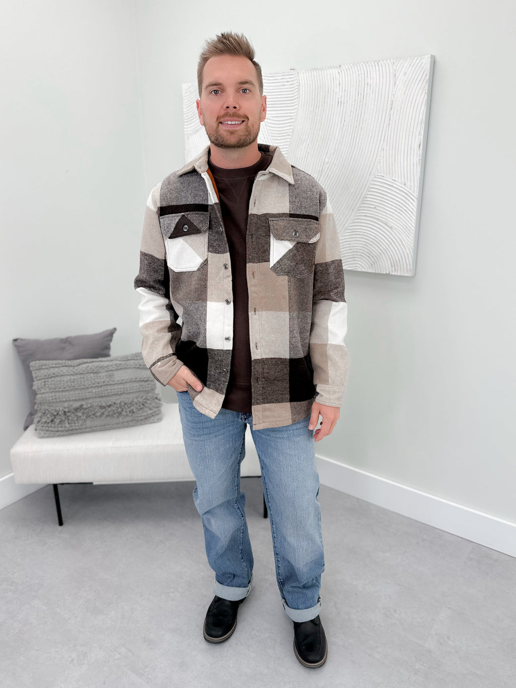 Forrest Shacket in Cashew Checker