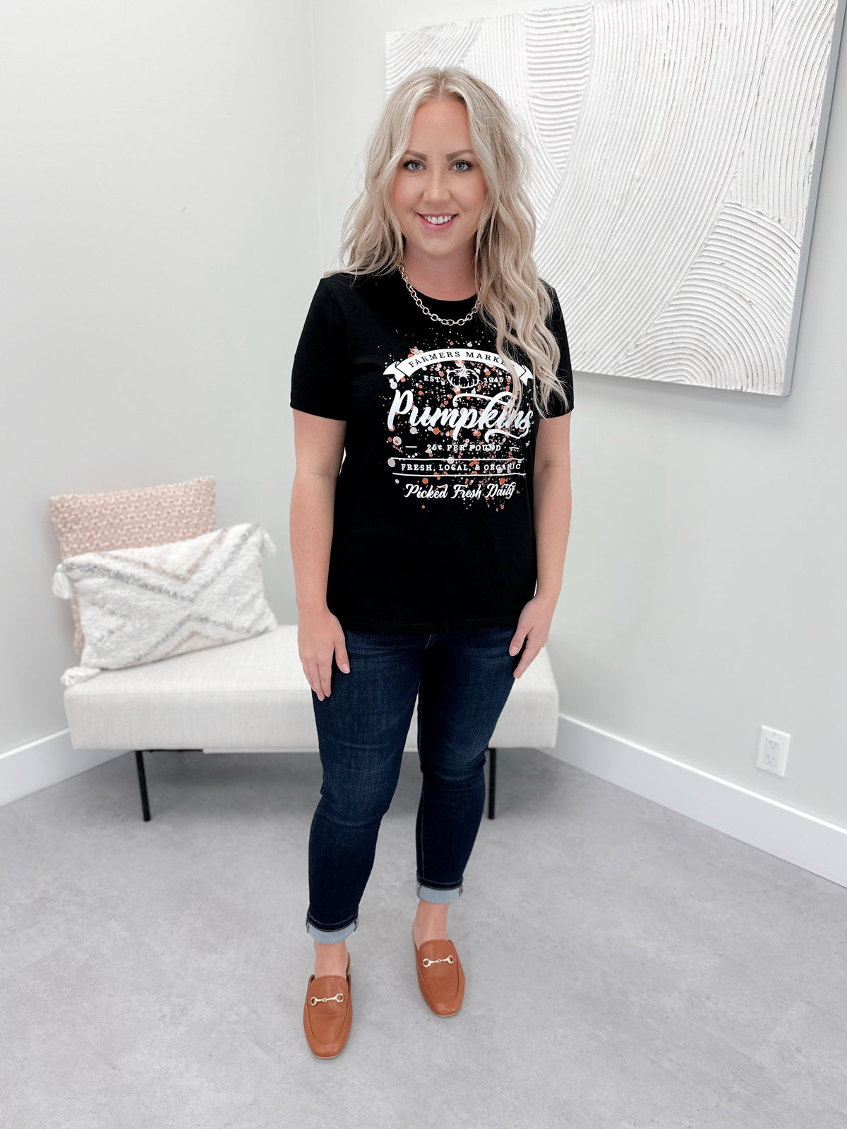 Farmers Market Pumpkin Tee in Black by Ash + Antler