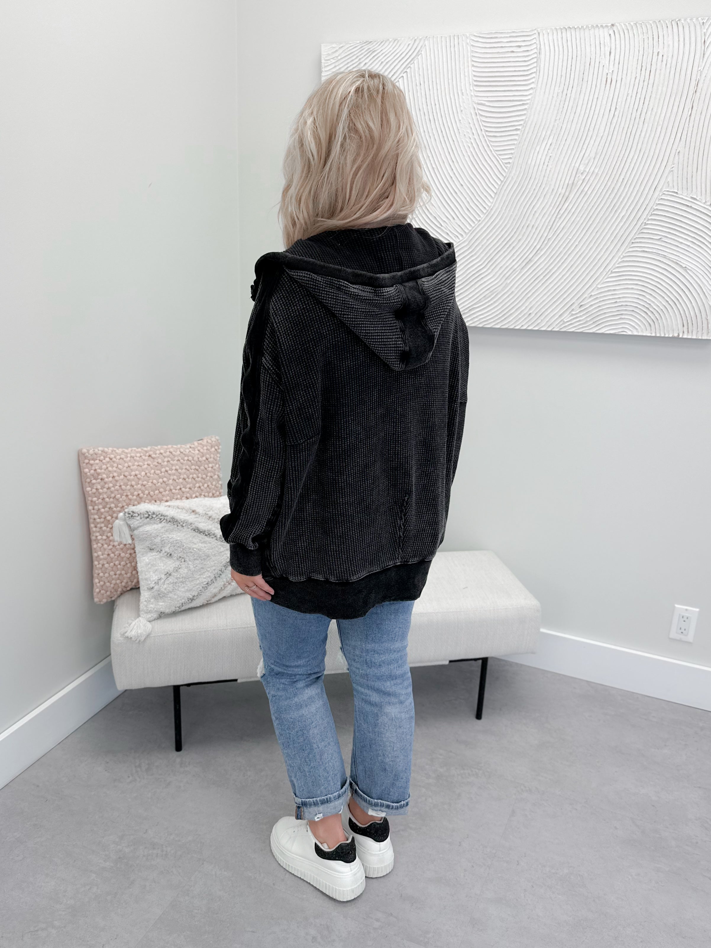Tracer Waffle Zip Up in Washed Black