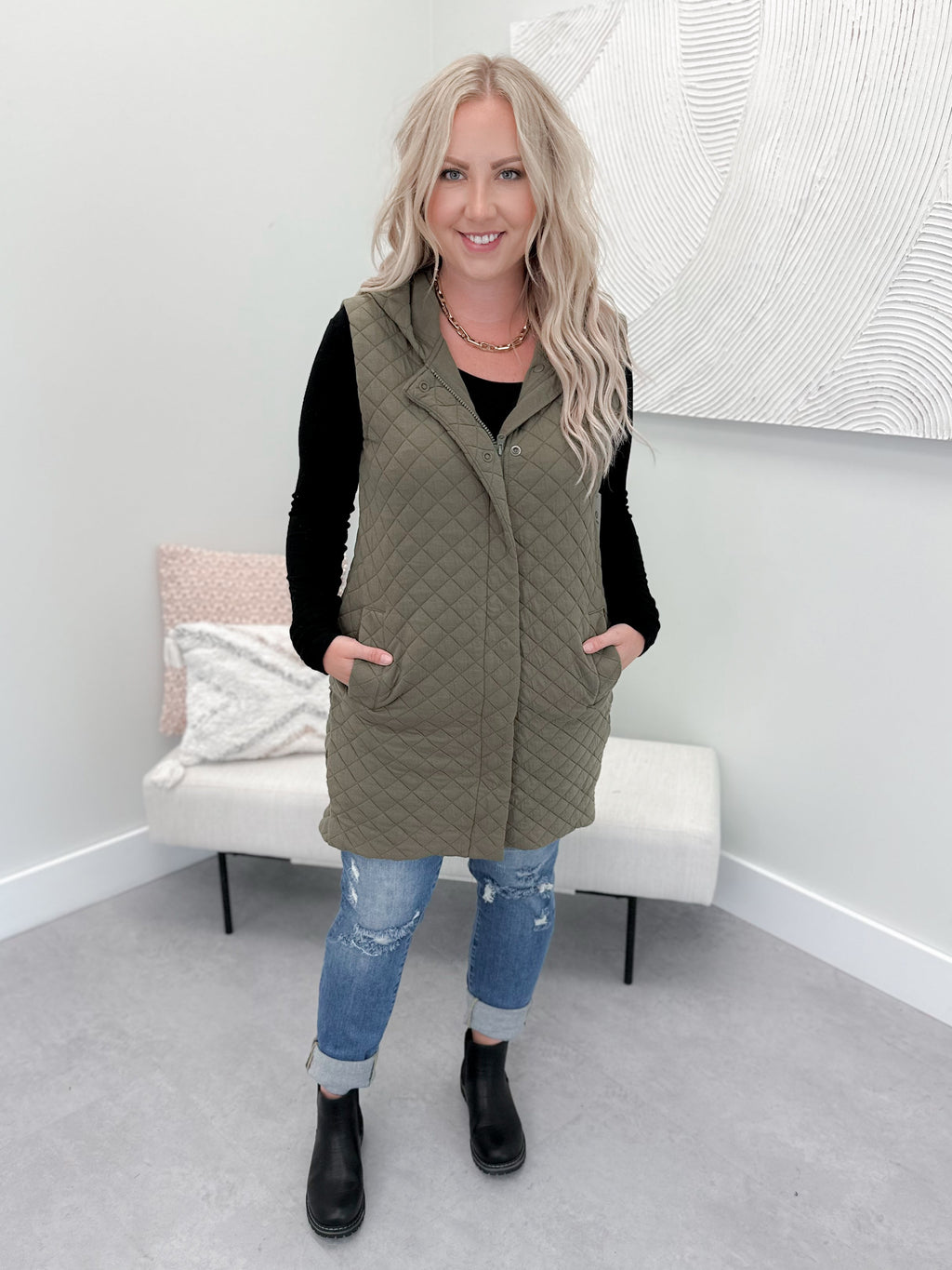 Jonnie Quilted Vest in Ivy