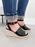 Nova Wedge in Faux Black Leather