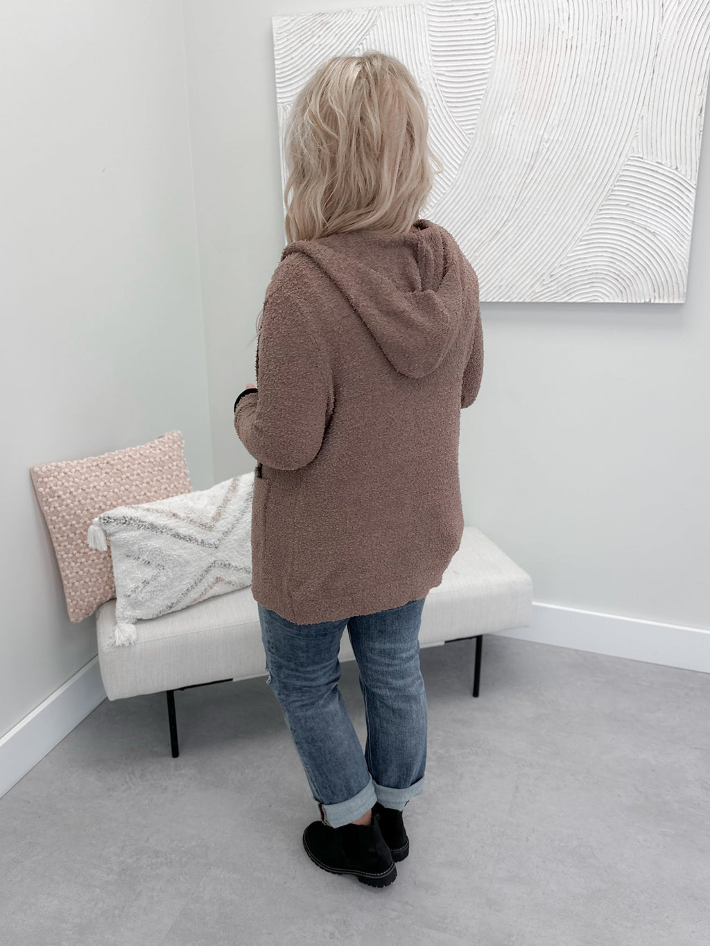 Teddy Hooded Cardigan in Mocha