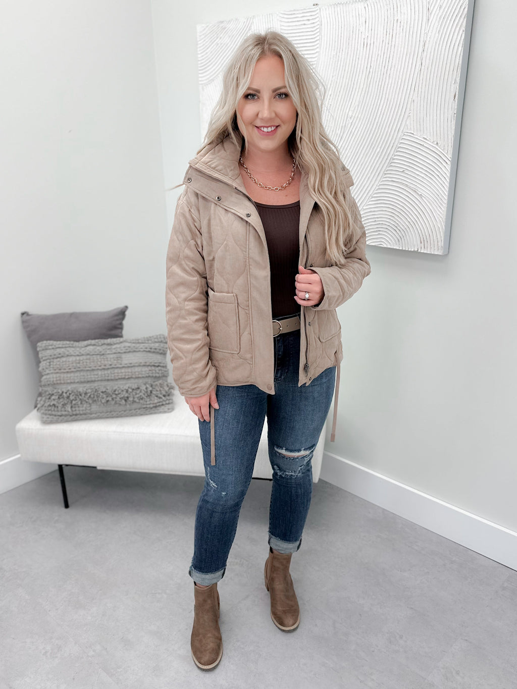 Andrea Quilted Jacket in Taupe