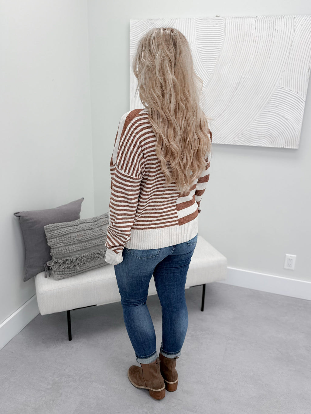 Renee Striped Sweater in Cream Brown