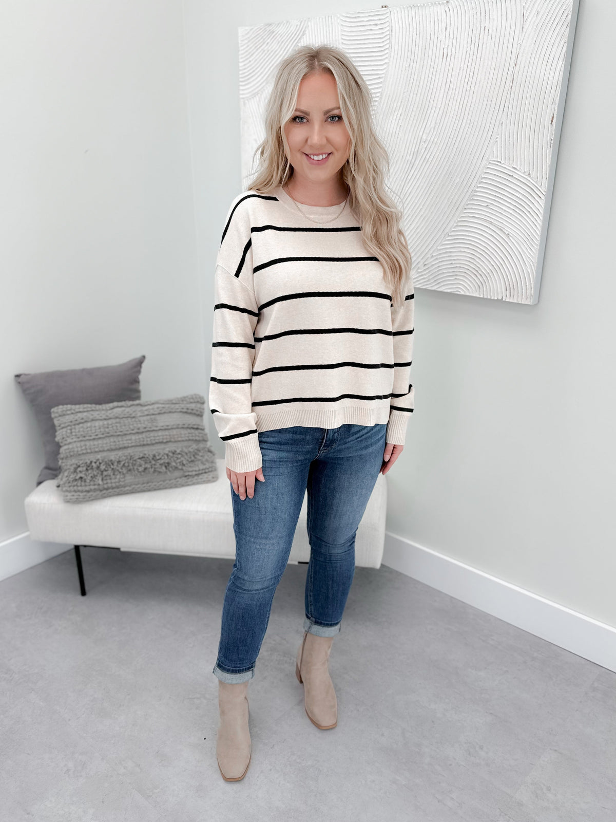 Careen Sweater in Black Striped Oat