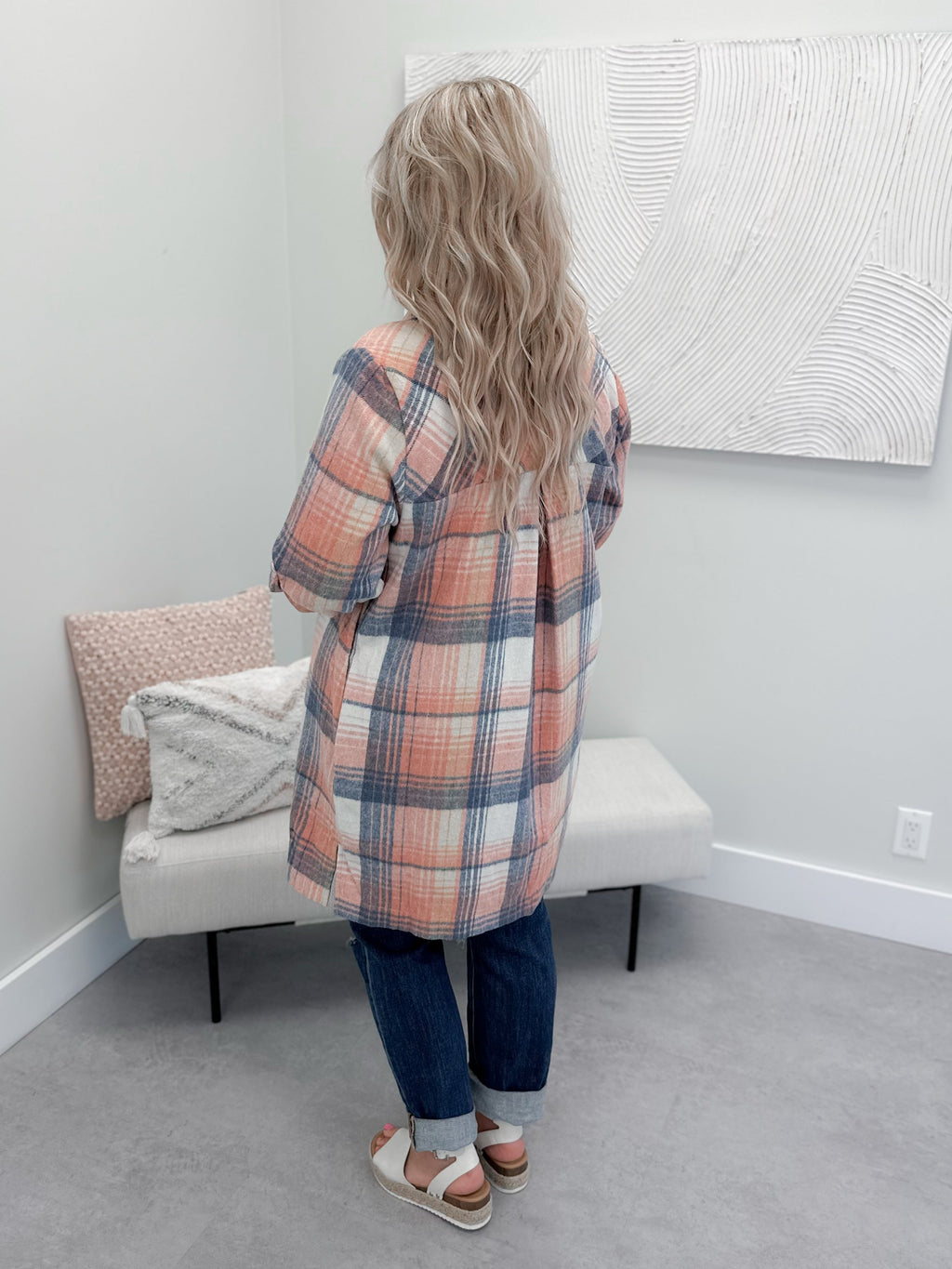 Poppy Plaid Shacket in Pink - Size Small
