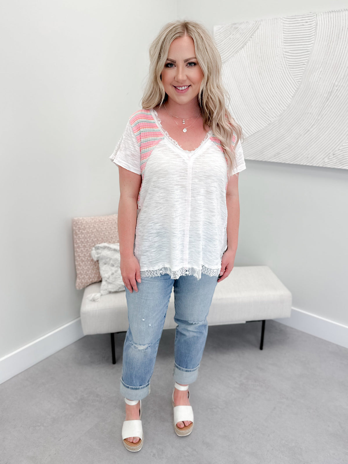 Leona Lace Trim T-Shirt by Pol - Size Small