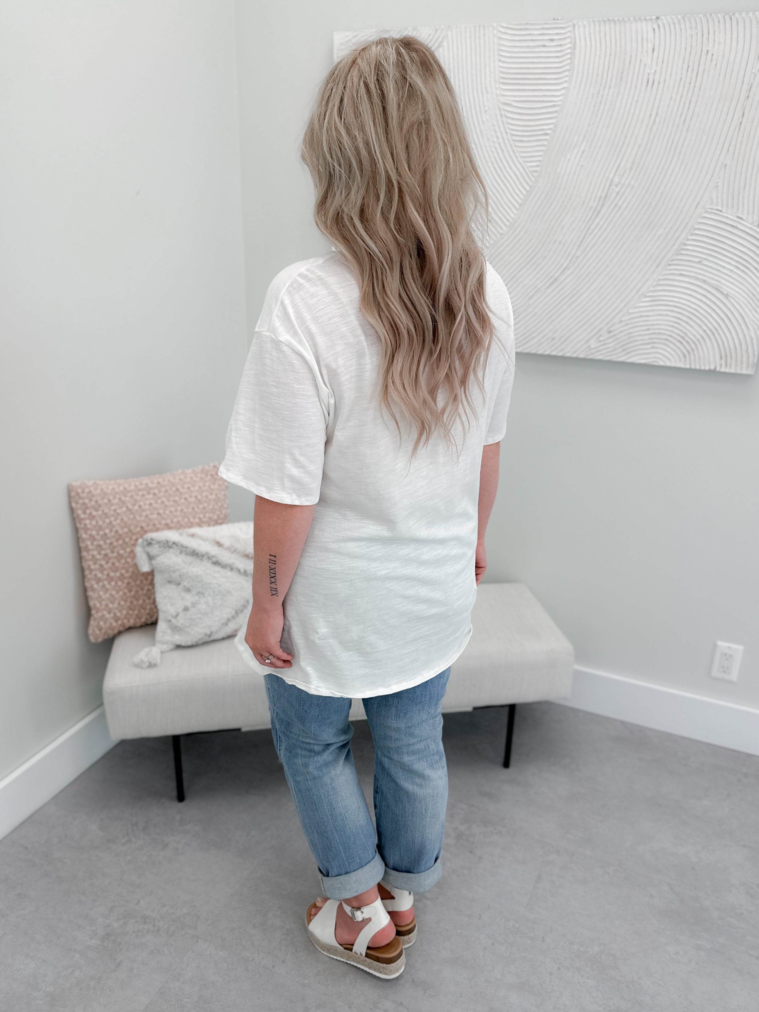 Surfing Cowboy Boyfriend Tee in Off White