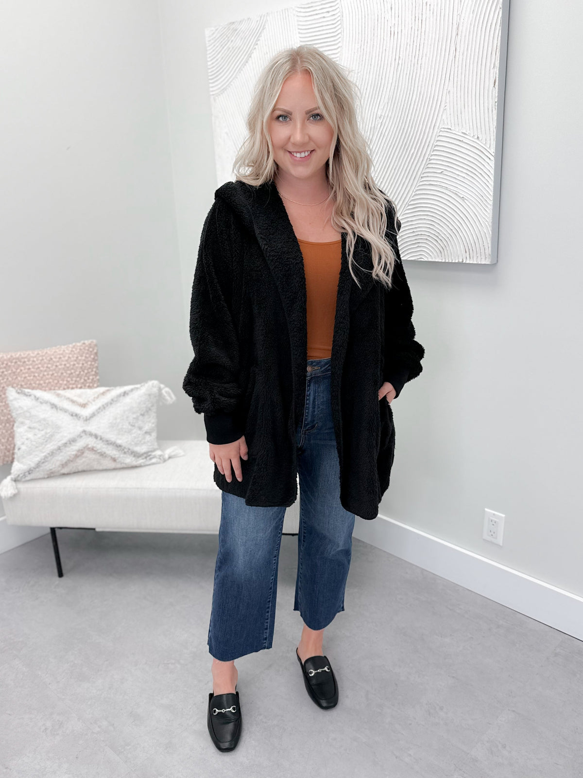 Foxy Faux Fur Jacket in Black