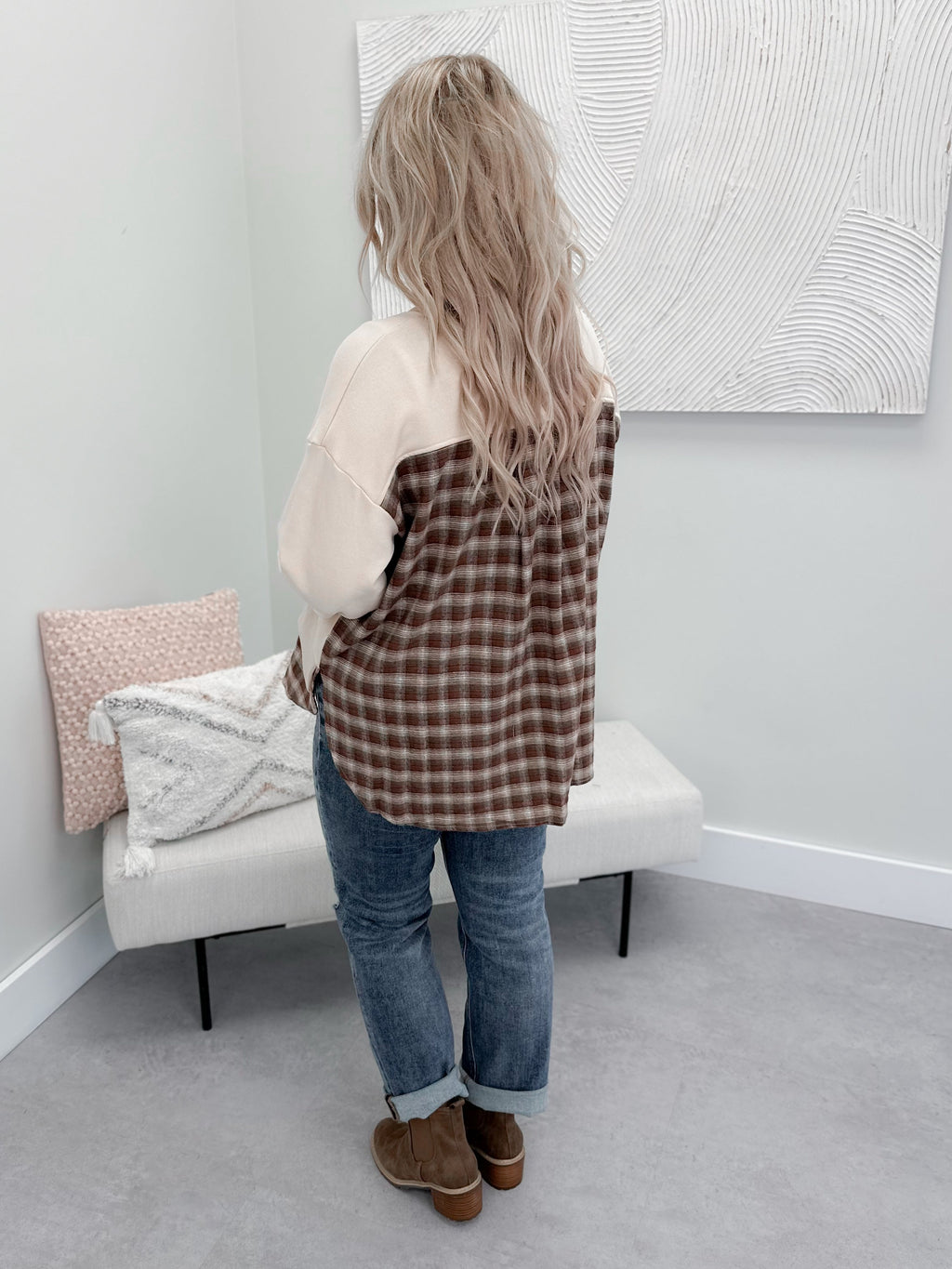 Gianna Plaid Layered Sweater in Natural - L/O Size Small