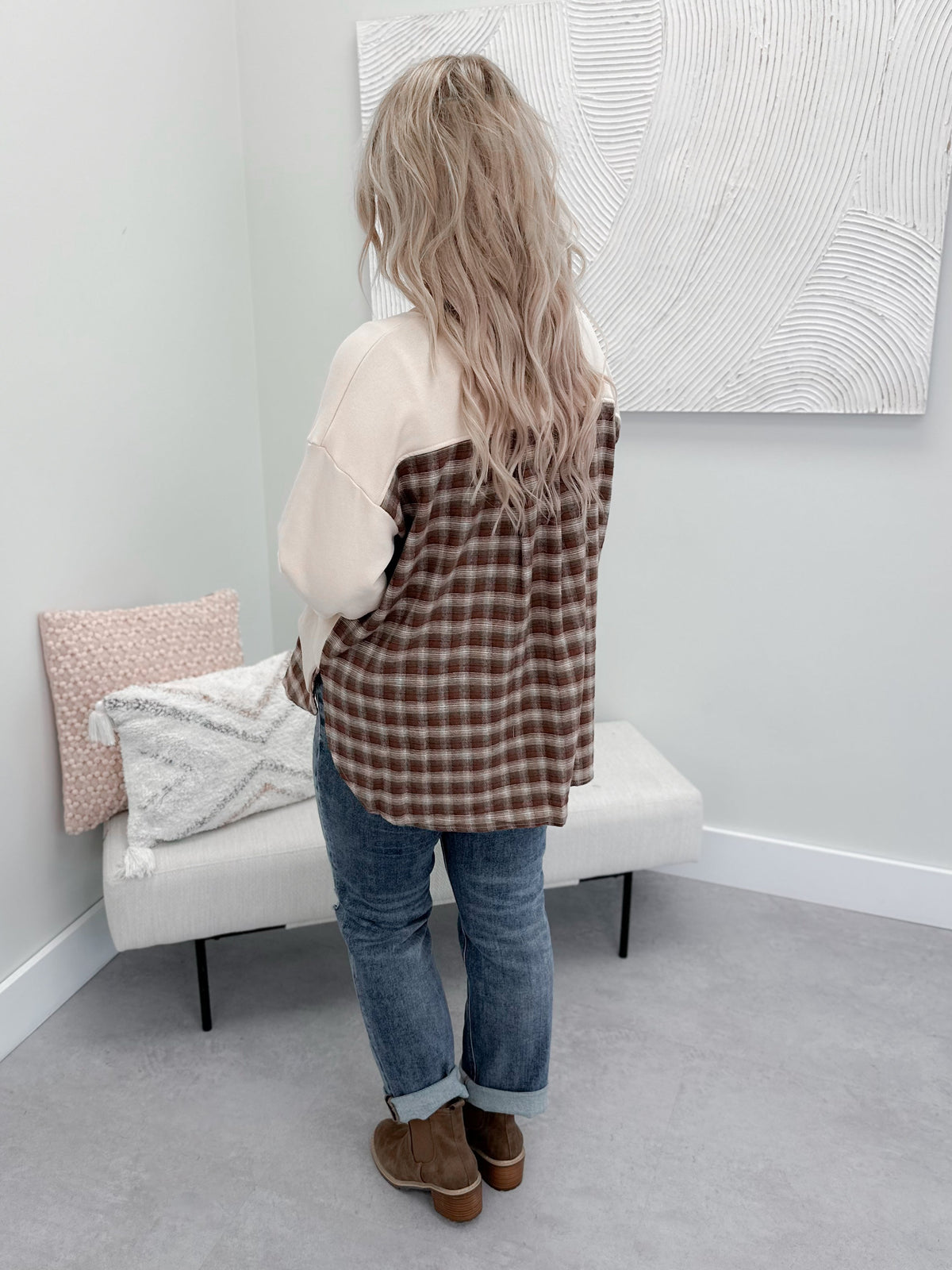 Gianna Plaid Layered Sweater in Natural - L/O Size Small