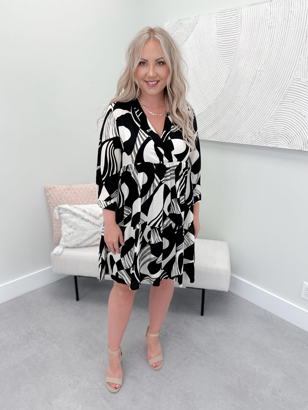 Linden Printed Dress in Black and Cream