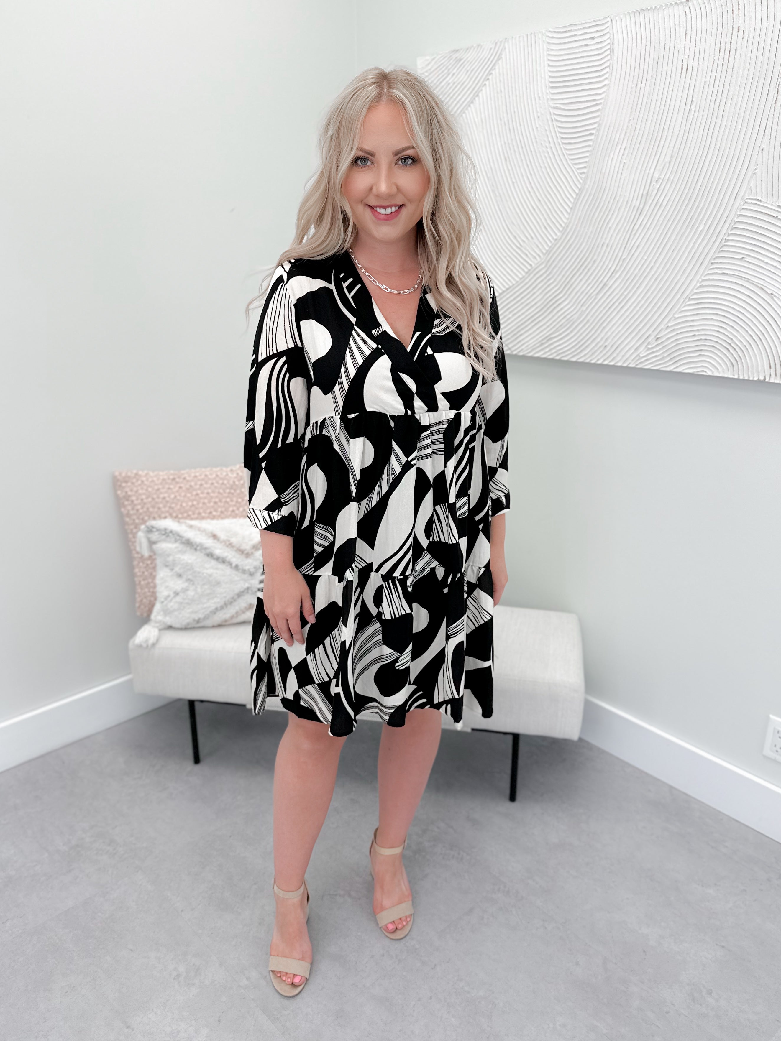 Linden Printed Dress in Black and Cream