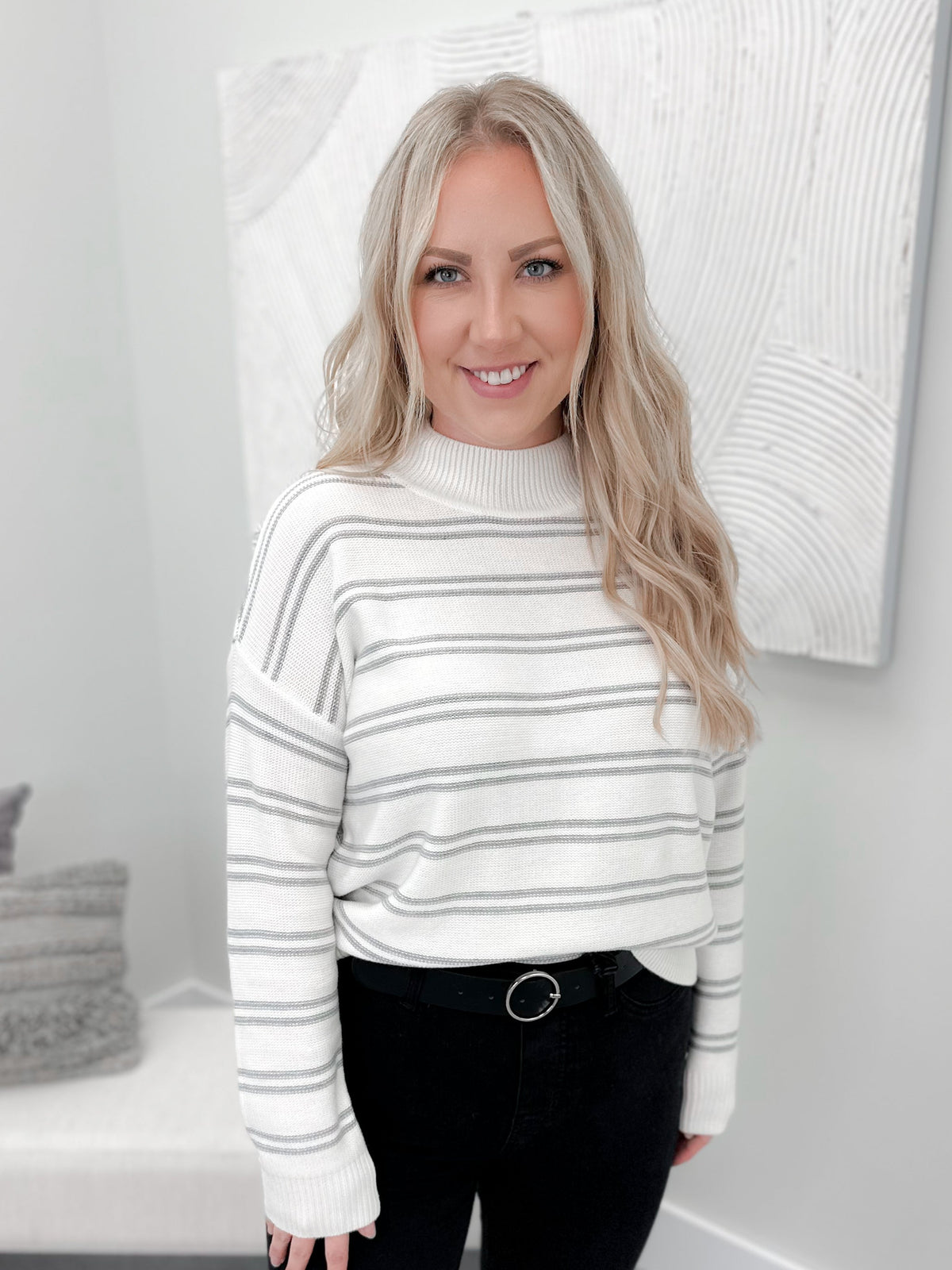 Perla Striped Sweater in Ivory
