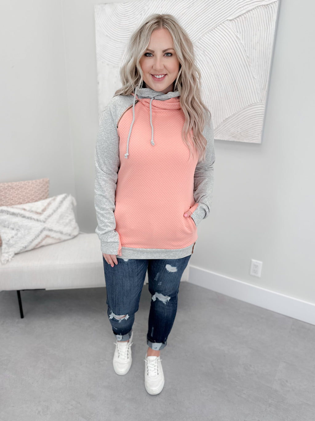 Just Peachy Doublehood Sweatshirt by Ampersand Ave - L/O Size 2XL