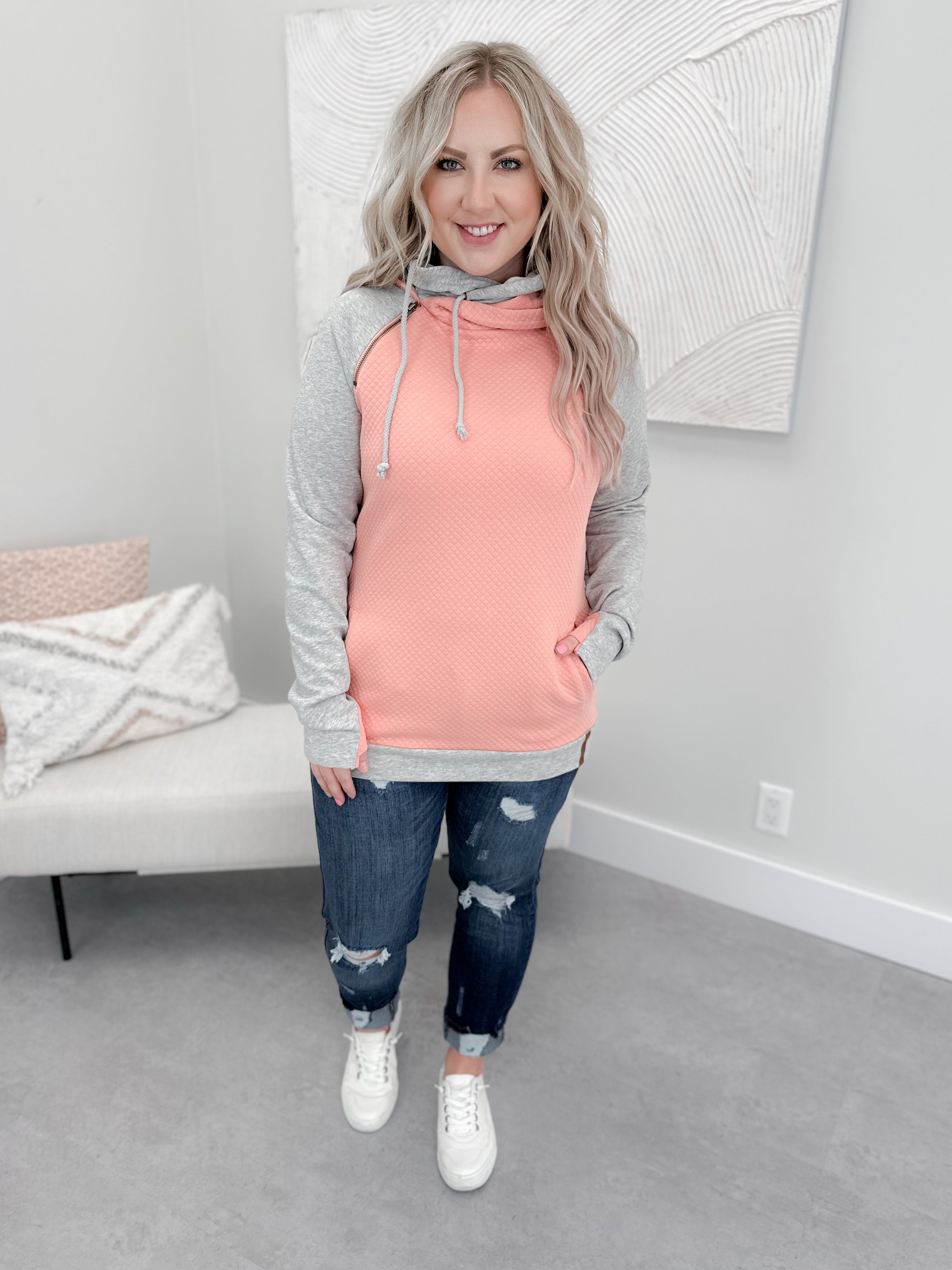 Just Peachy Doublehood Sweatshirt by Ampersand Ave - L/O Size 2XL
