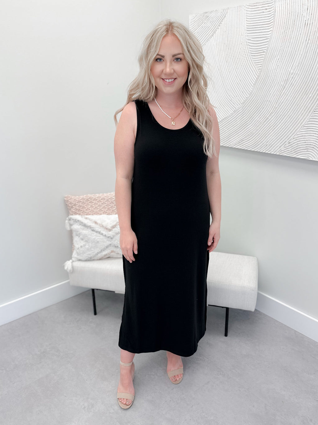 Lexis Ribbed Tank Dress in Black