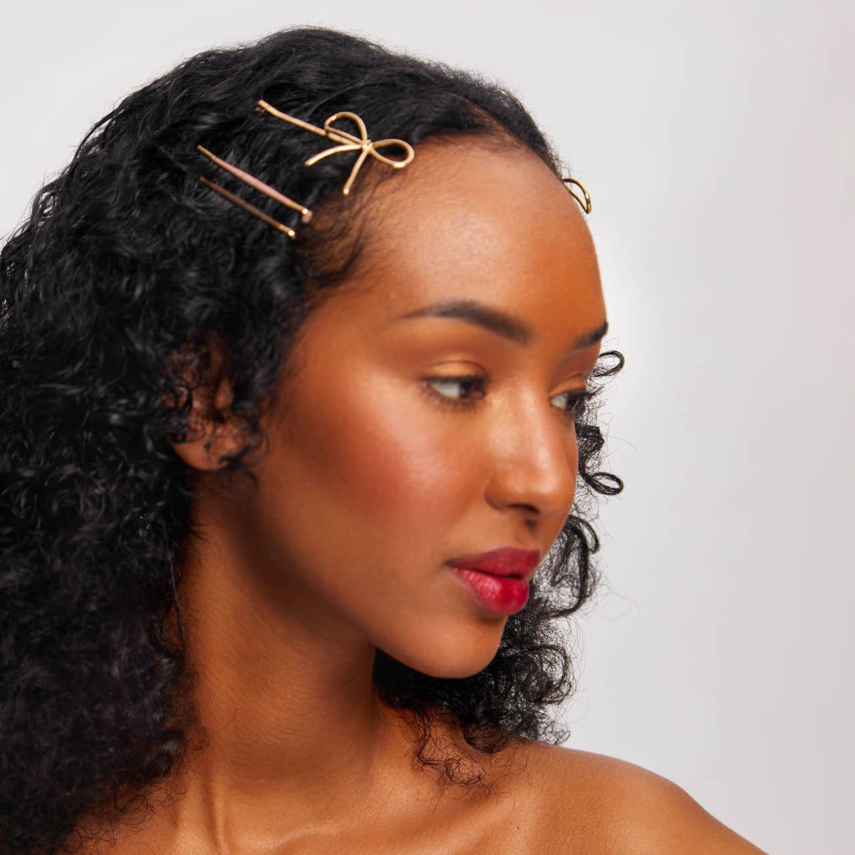 Metal Enamel Cloud & Bow Bobby Pins Set in Rosewood by Kitsch