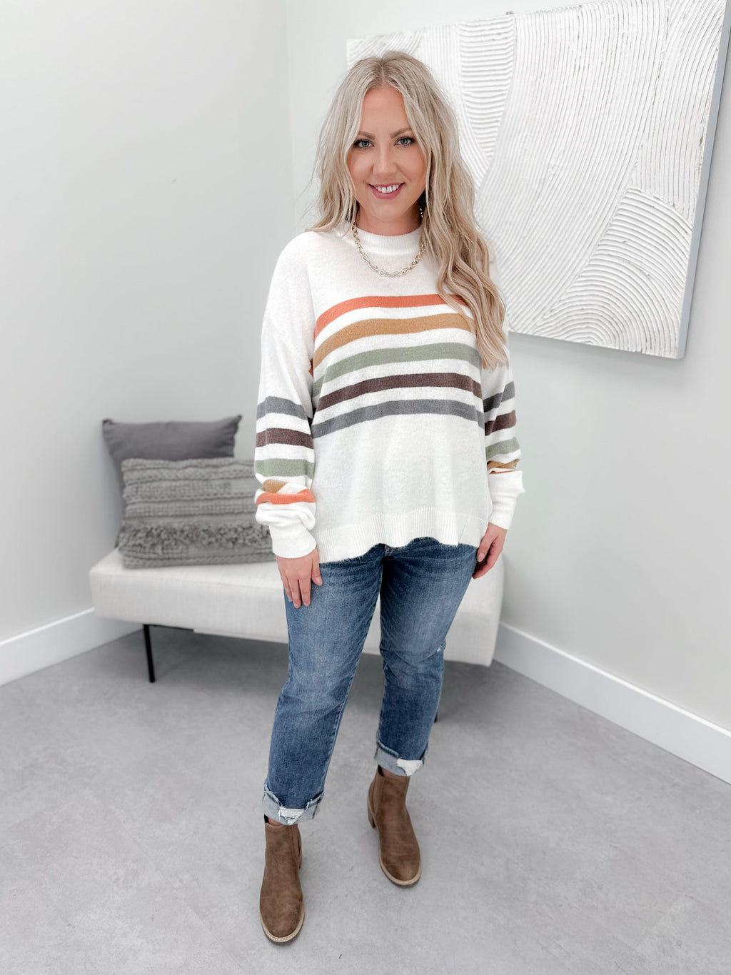 Maude Stripe Sweater in Off White