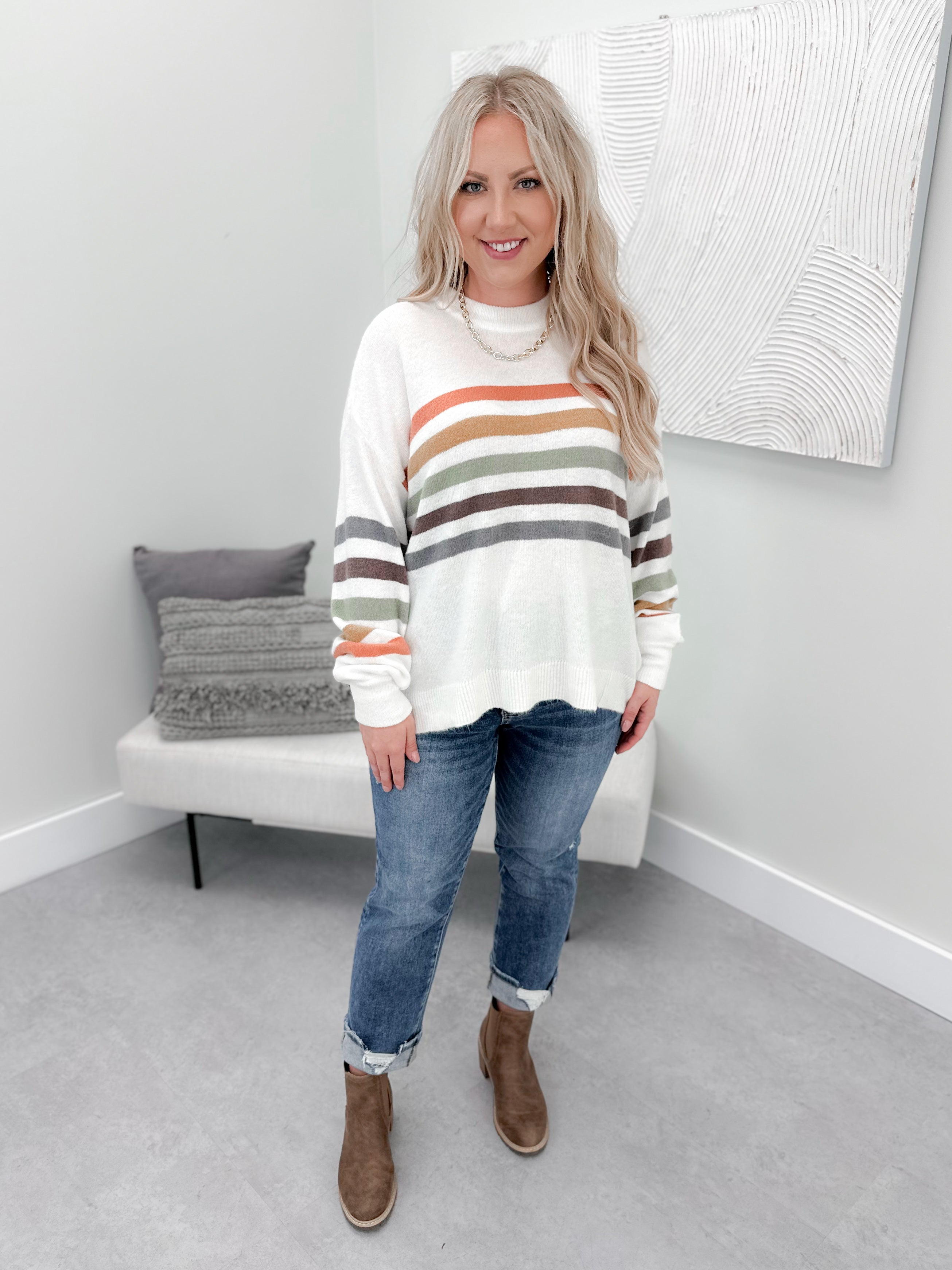 Maude Stripe Sweater in Off White