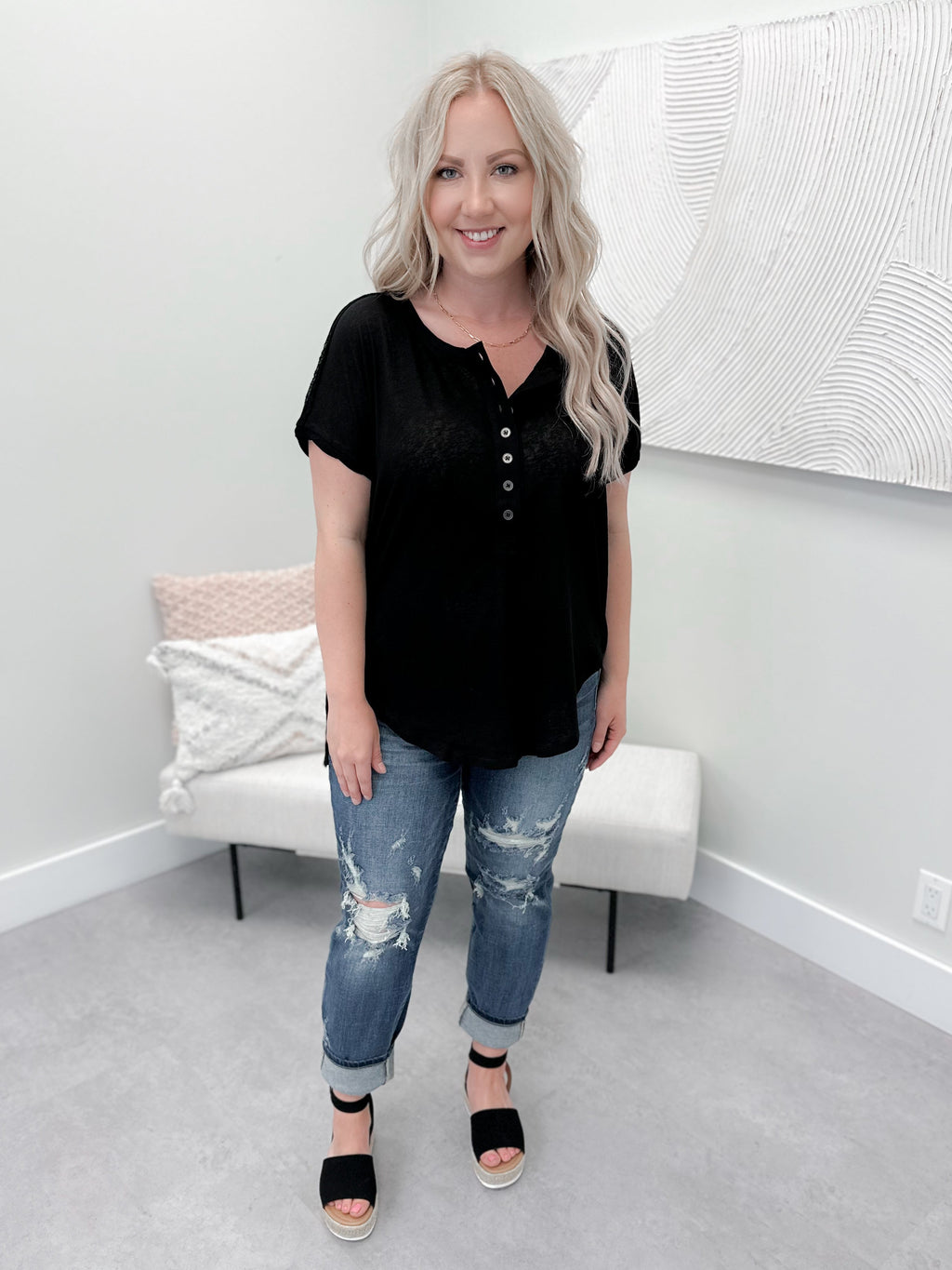 Jasmina Button Tee in Black