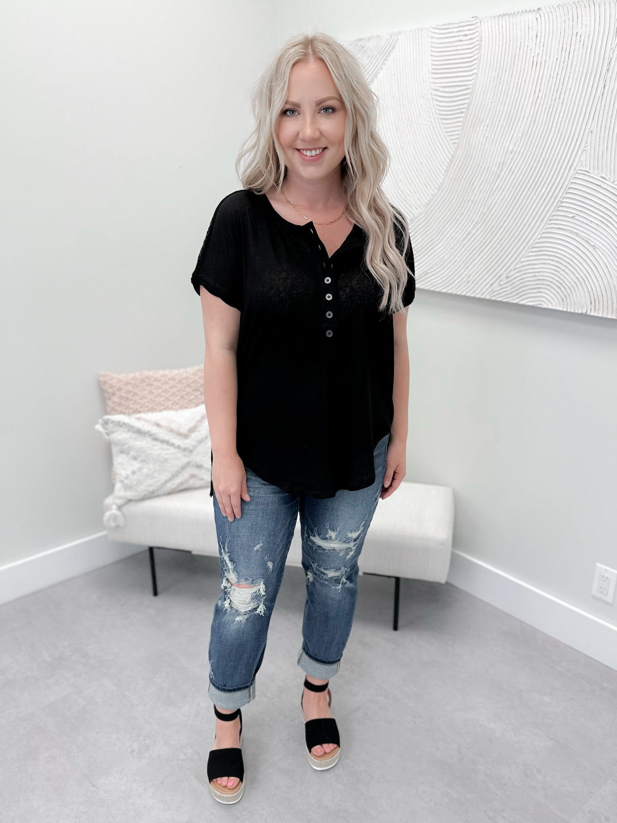Jasmina Button Tee in Black