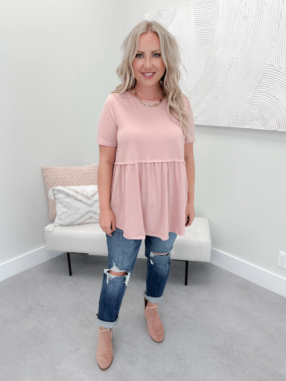 Polly Peplum T-Shirt in Pink