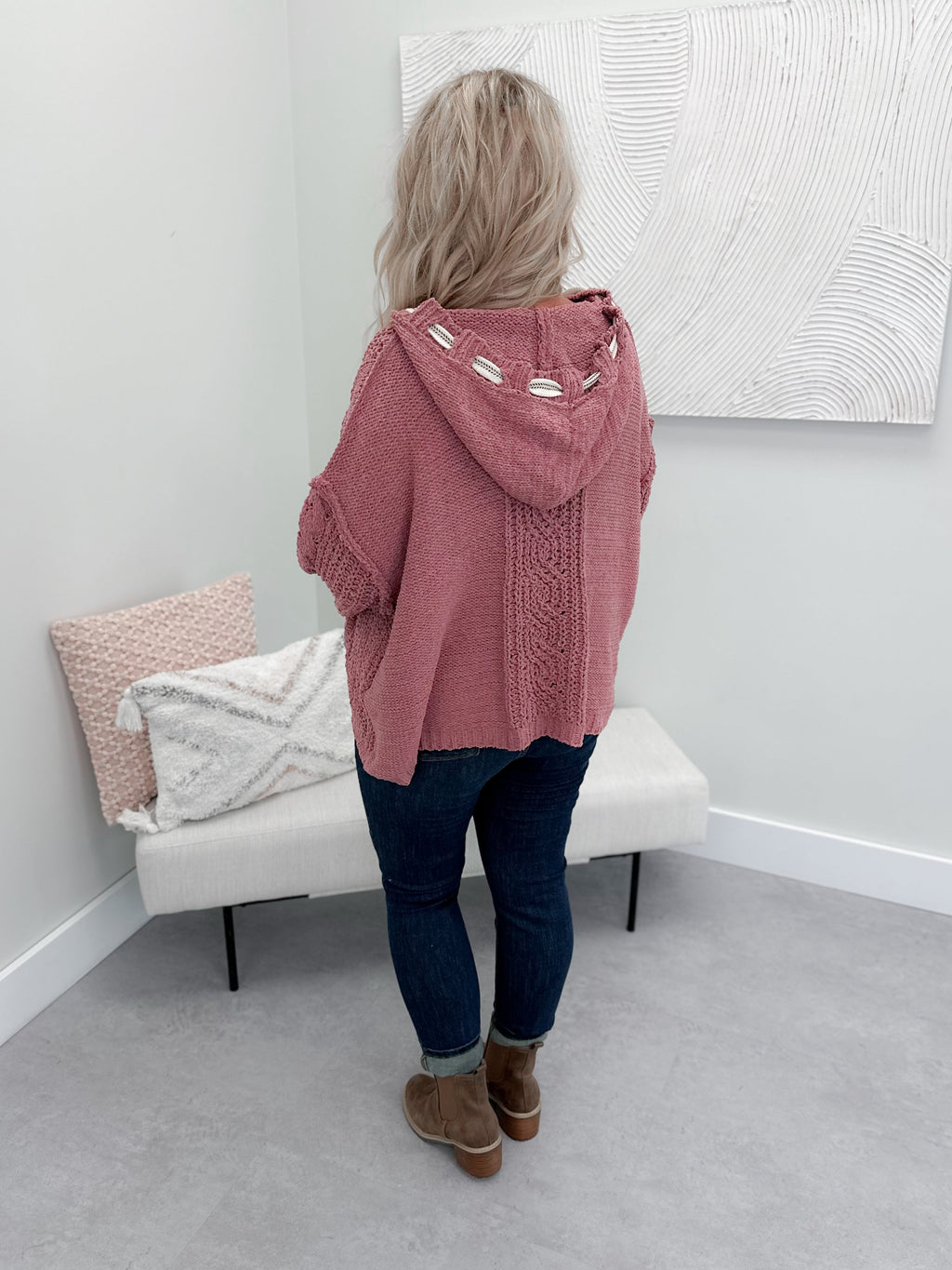 Letty Knit Hoodie in Red Bean by Pol