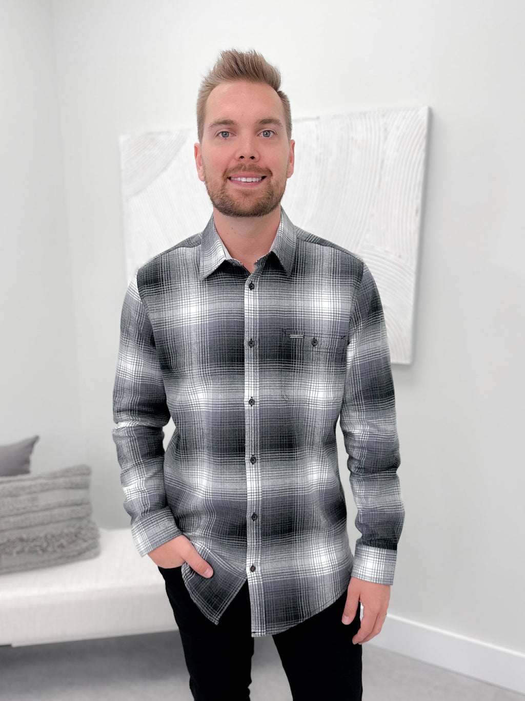 Deklin Mens Flannel Shirt in Charcoal