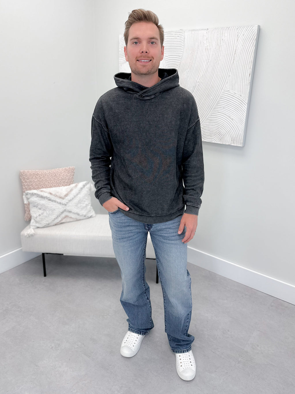 Haze Mens Hoodie in Washed Black